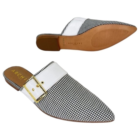 Archive Bond Gingham Checkered Fabric Womens Flat Mules Size 8M - Picture 15 of 16